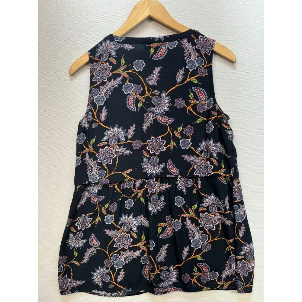 J. Jill Womens Button-Front Blouse Top Size S Petite Black Floral Sleeveless Y2K - Picture 9 of 11